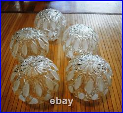 Vtg ball shaped globe textured glass flower leaves 6 SET OF 5 lamp parts