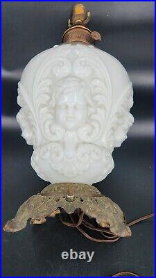 White Glass GONE WITH THE WIND Lamp Electric PARTS SEE ANGEL Child Cherub FACE