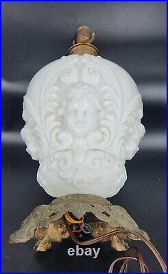 White Glass GONE WITH THE WIND Lamp Electric PARTS SEE ANGEL Child Cherub FACE